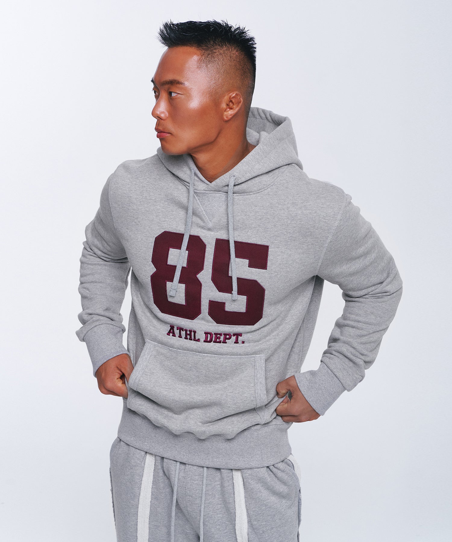 85 APPLIQUE MUSCLE FIT HOODIE [MELANGE GREY] Secondary image