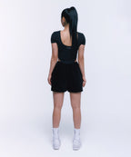 B CHROME VELOUR SHORTS [BLACK]