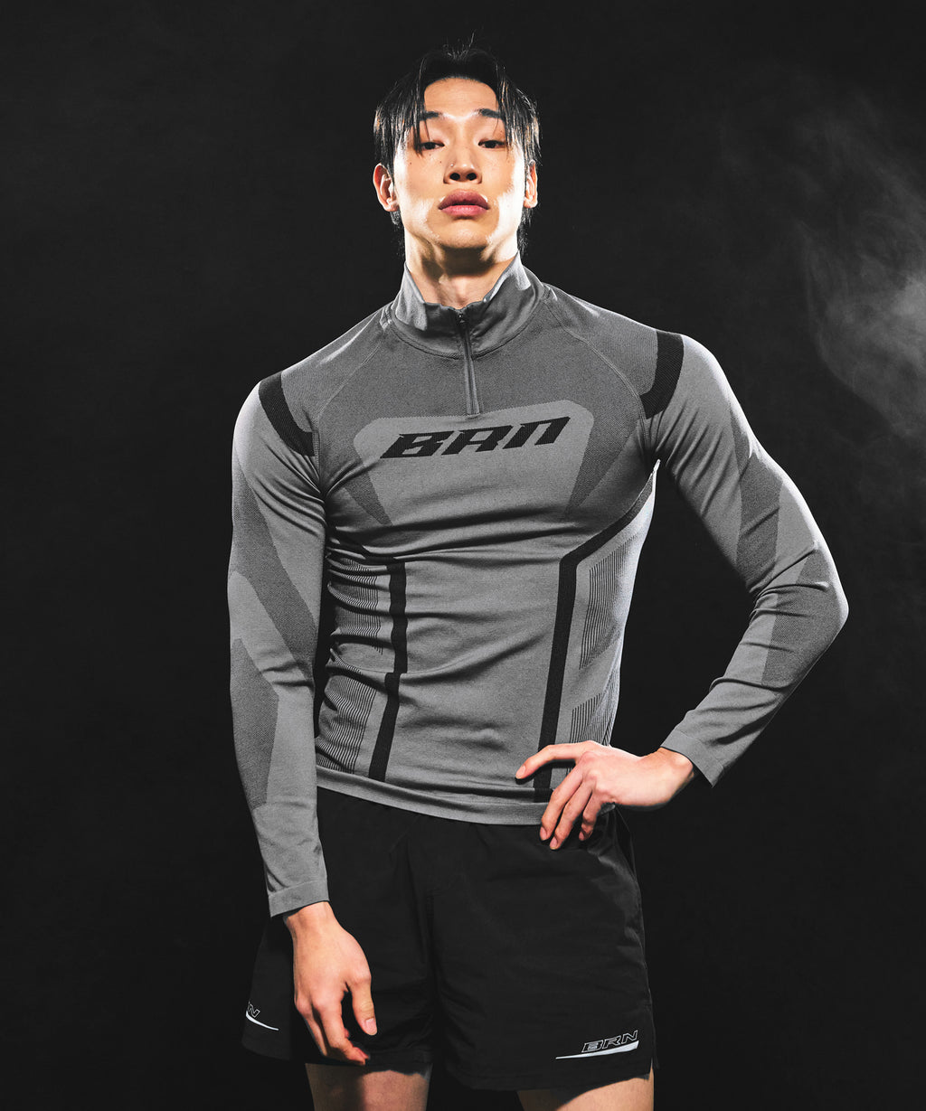 BRN ECLIPSE SEAMLESS HALF ZIP UP LONG SLEEVE [CHARCOAL]