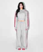 W CHROME B RED LINE CROP HOODIE ZIP UP [MELANGE GRAY]
