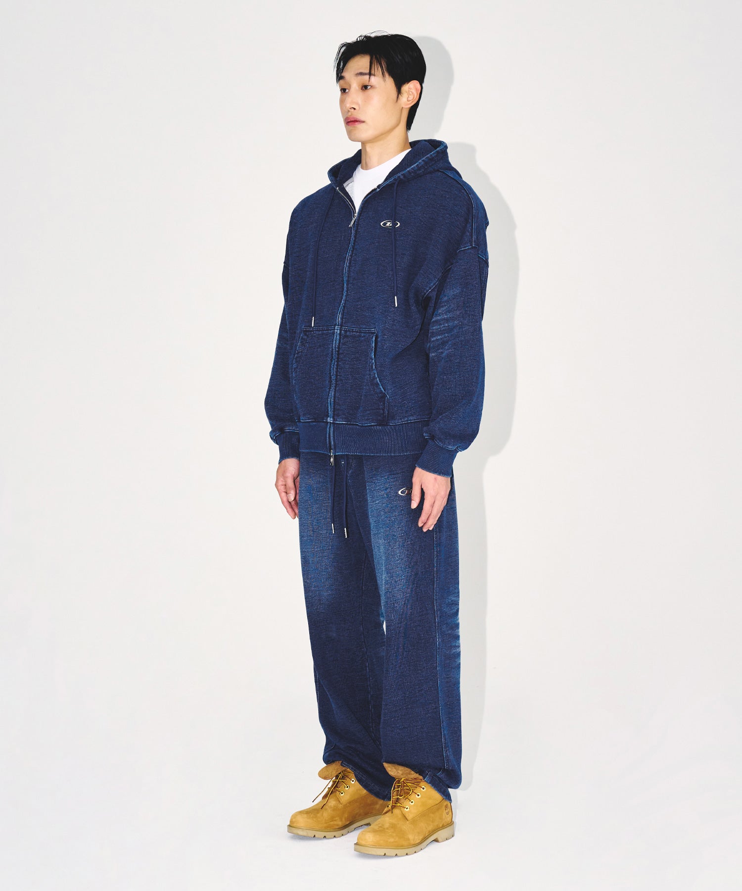DENIM LIKE HOODIE ZIP-UP [MID DENIM] Secondary image