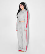 W CHROME B RED LINE CROP HOODIE ZIP UP [MELANGE GRAY]
