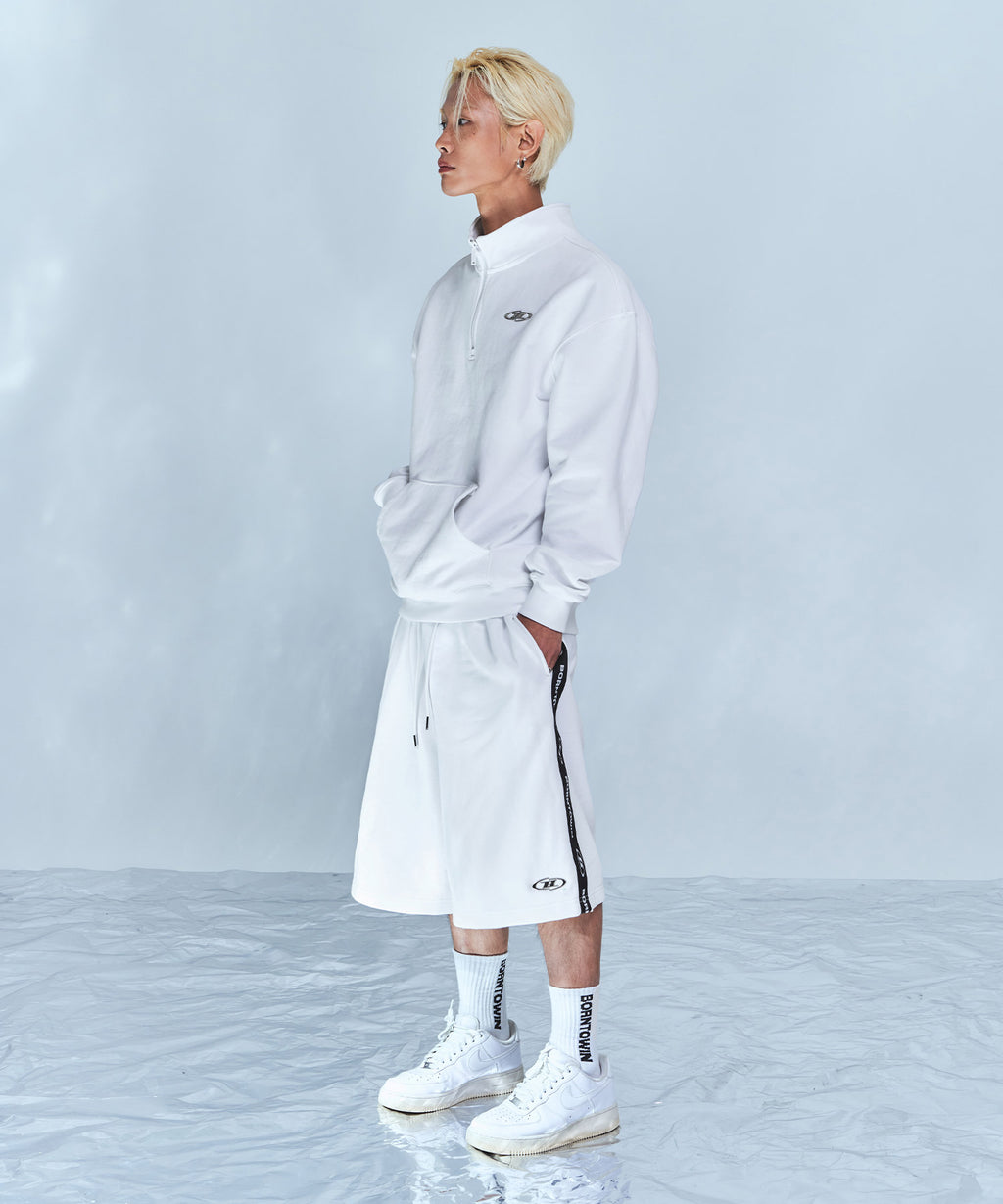 CHROME B HALF ZIP-UP SWEATSHIRTS [WHITE]