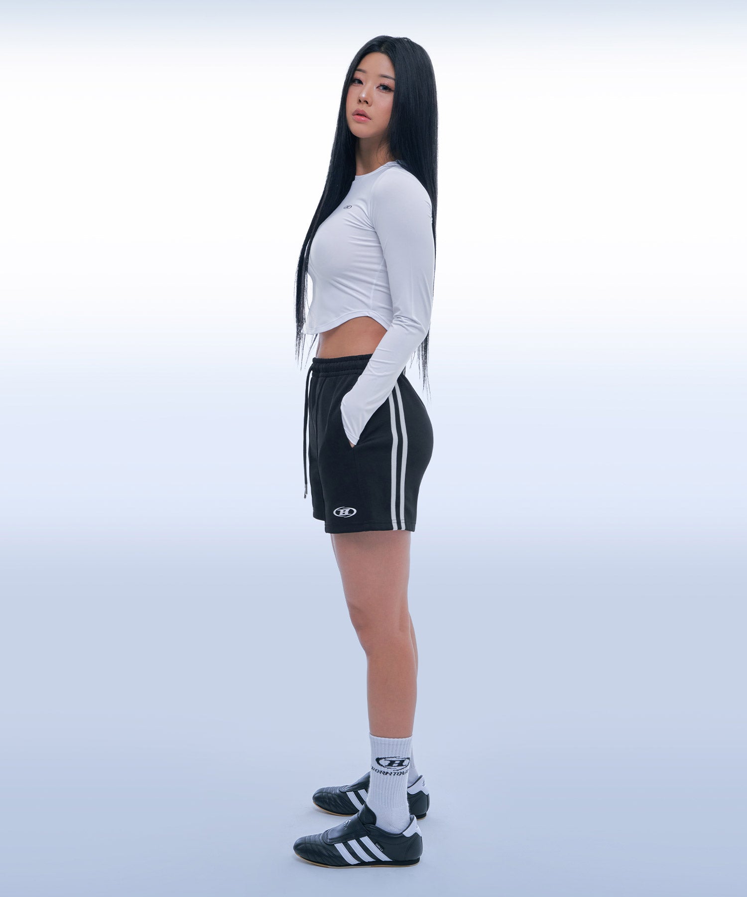 TRACK LINE PIN TUCK JERSEY SHORTS