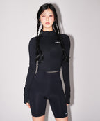 W SYMBOL B MESH HALF ZIP-UP LONG SLEEVE [BLACK]