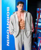 CHROME B RED LINE HOODIE ZIP-UP [MELANGE GRAY]