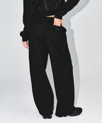 W KNIT LIKE SEMI WIDE PANTS [BLACK]