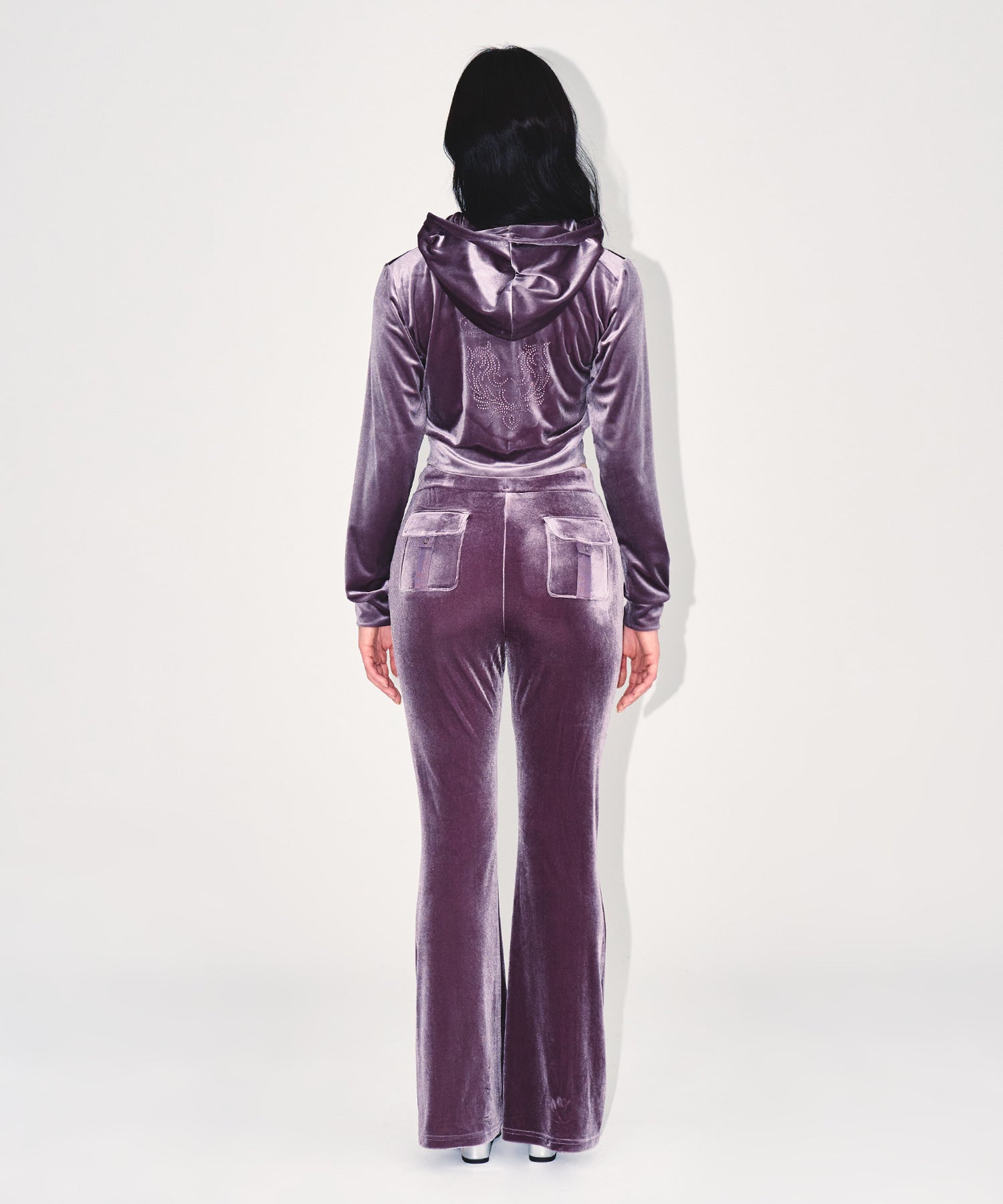 [EXCLUSIVE] W DOUBLE B VELVET CROP HOODIE ZIP-UP [ASH PURPLE]