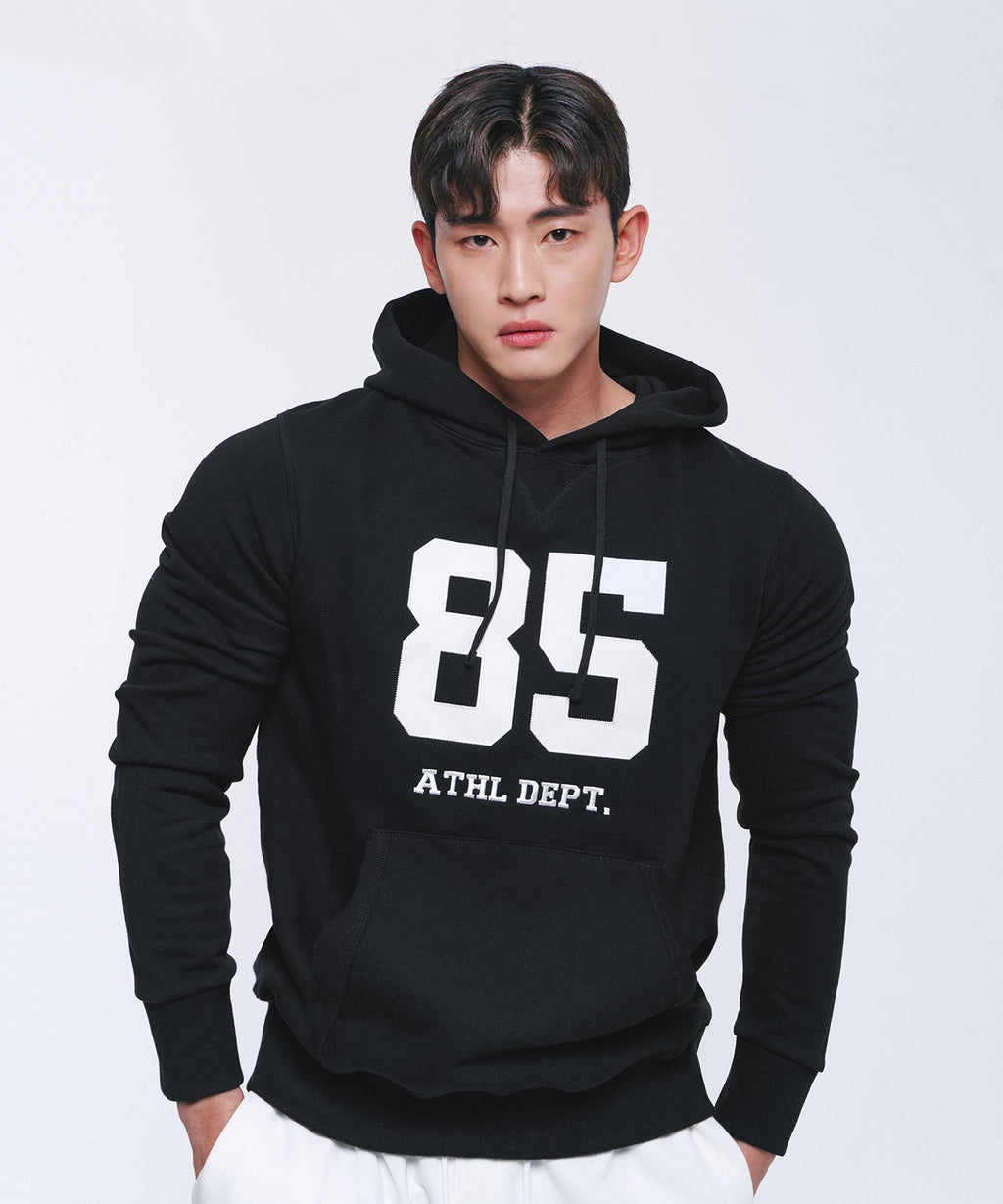 85 APPLIQUE MUSCLE FIT HOODIE [BLACK]