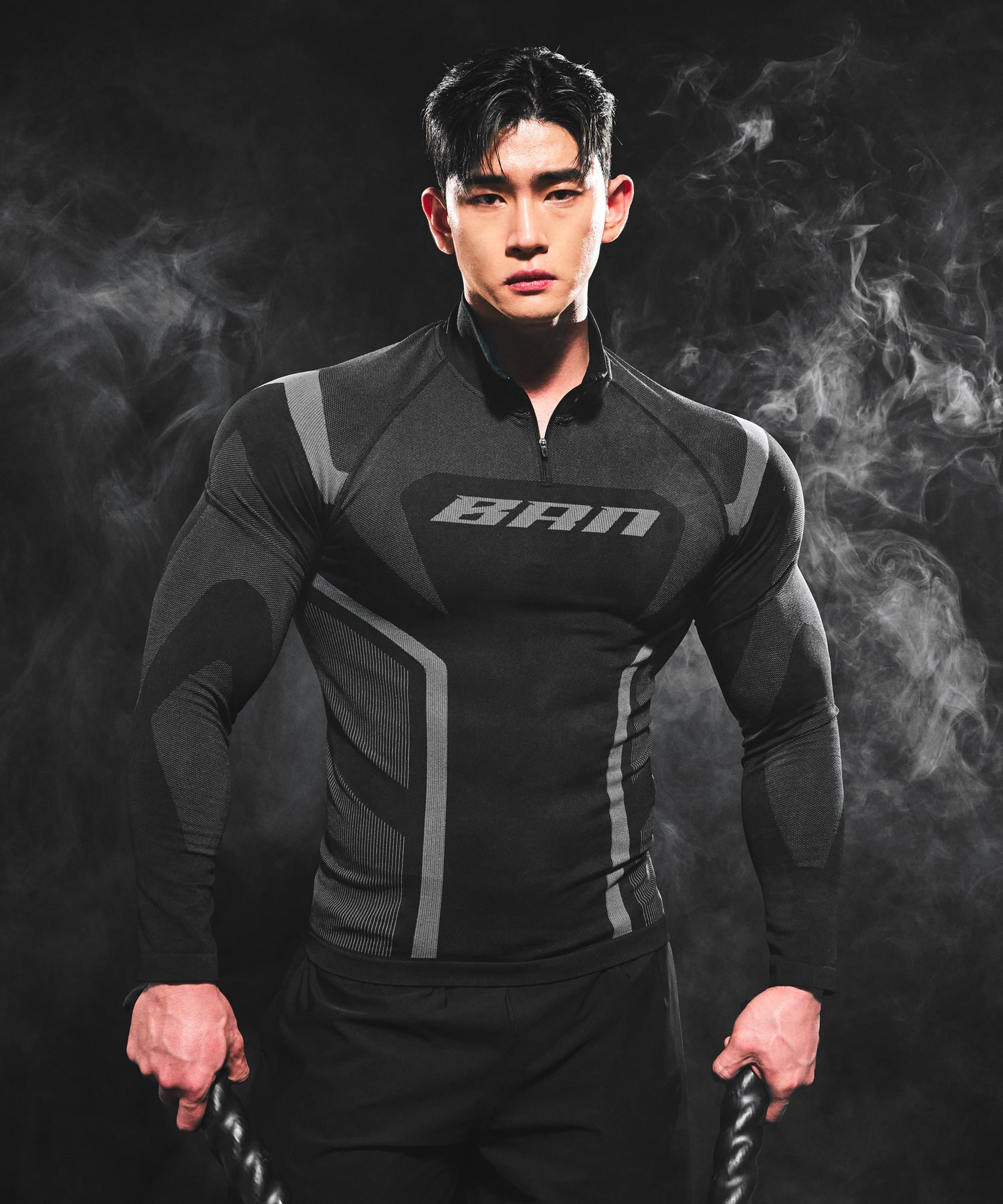 BRN ECLIPSE SEAMLESS HALF ZIP UP LONG SLEEVE [BLACK]