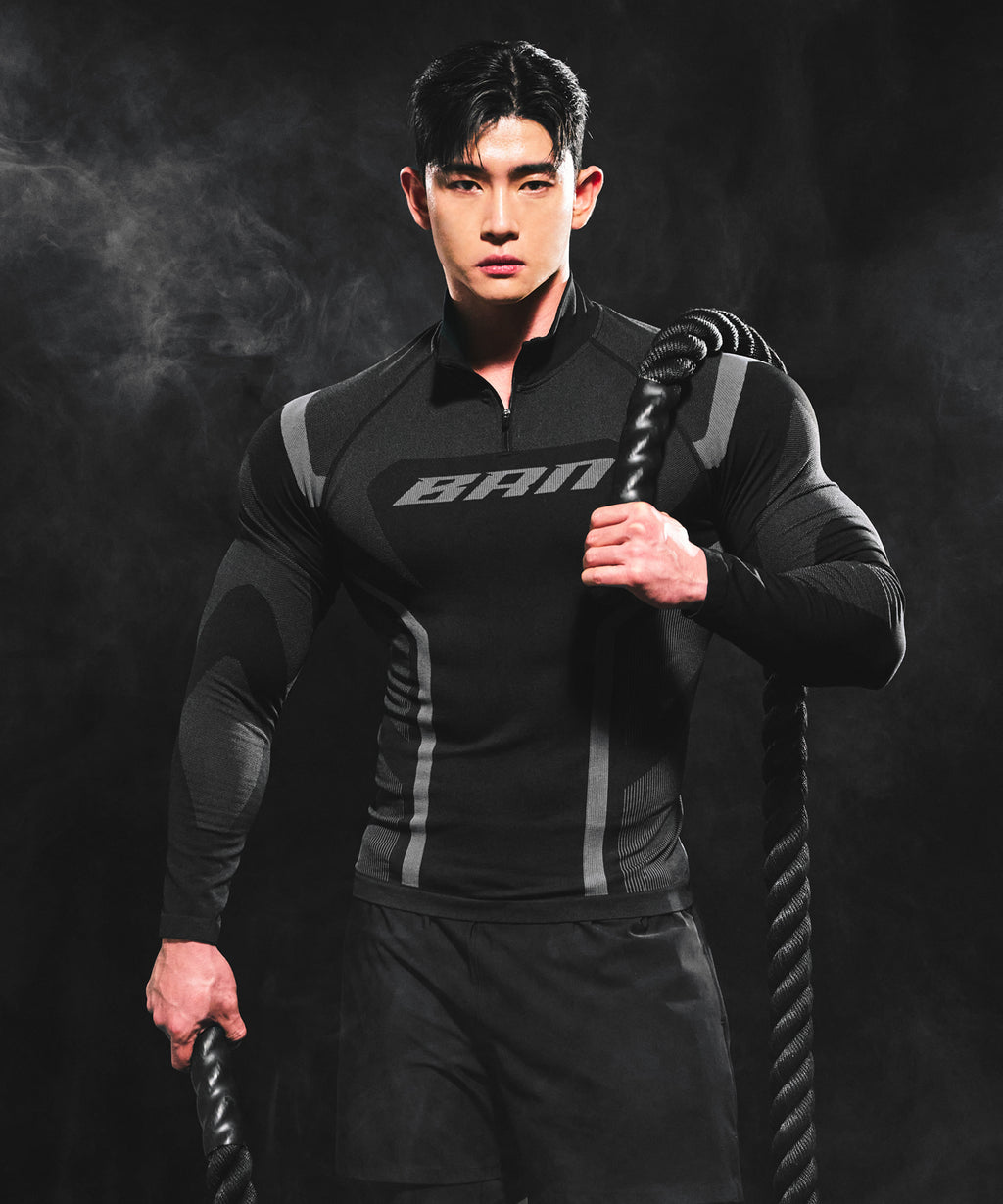 BRN ECLIPSE SEAMLESS HALF ZIP UP LONG SLEEVE [BLACK]