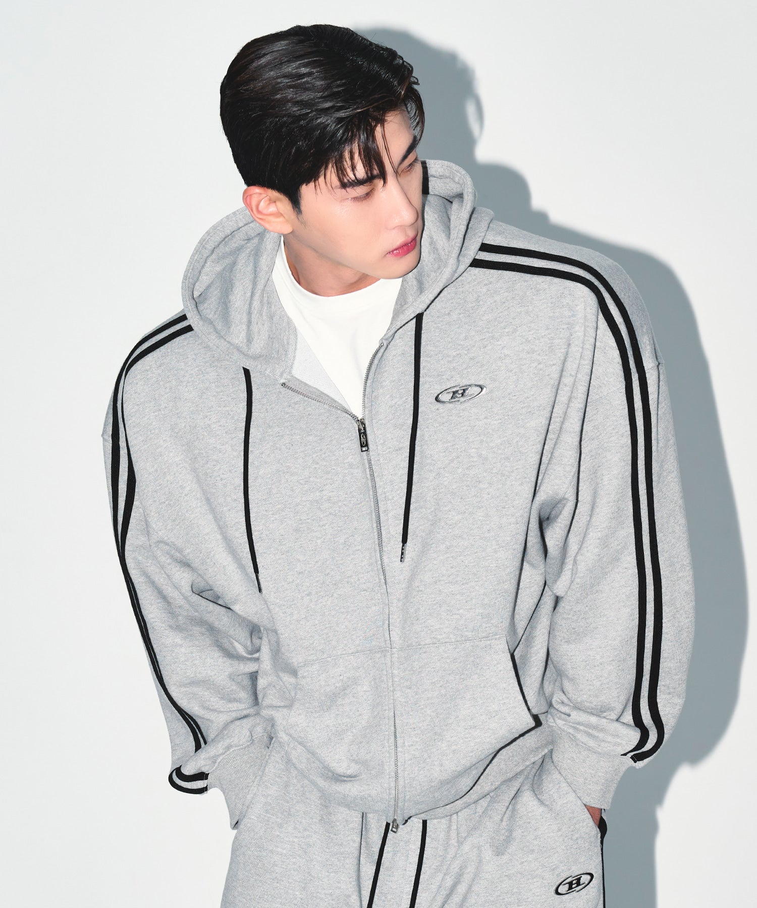 CHROME B TRACK LINE HOODIE [MELANGE GREY] Main image