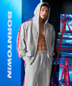 CHROME B RED LINE HOODIE ZIP-UP [MELANGE GRAY]