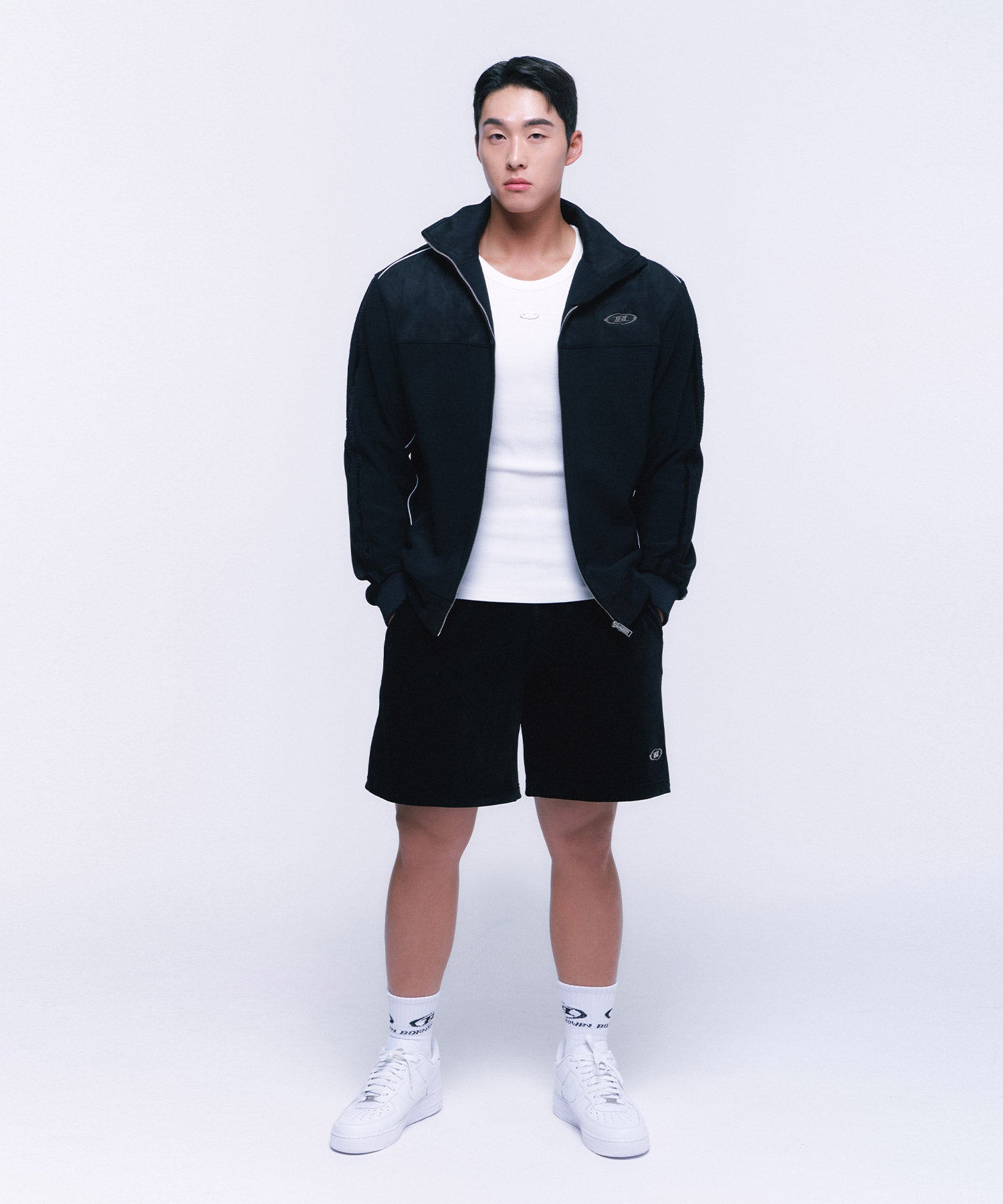SUEDE SILVER LINE JERSEY JACKET [BLACK]