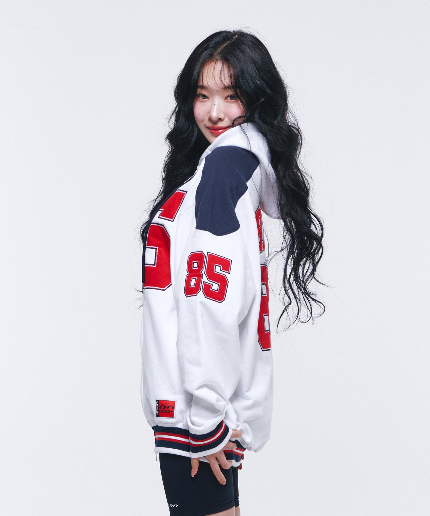 [EXCLUSIVE] 85 APPLIQUE RUGBY HOODIE ZIP-UP [WHITE] Secondary image