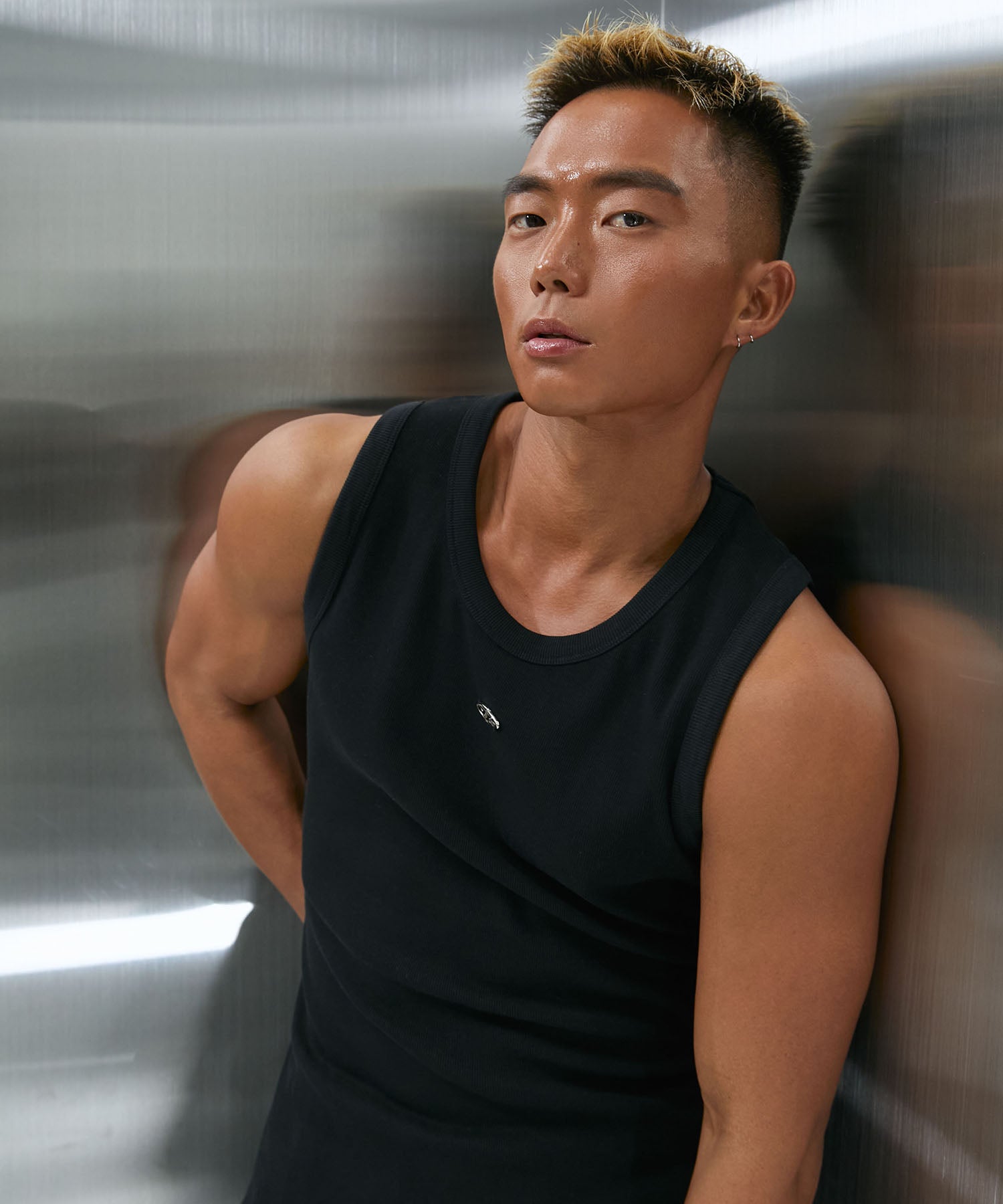 B PENDANT RIBBED SLEEVELESS [BLACK] Secondary image