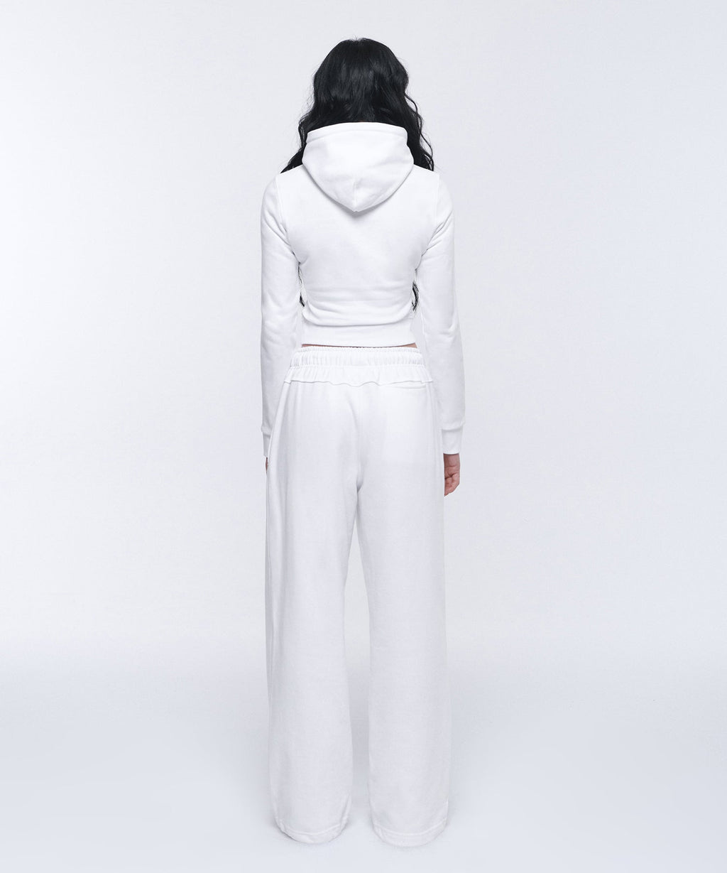 W B PENDANT COTTON CROP HOODIE [WHITE]