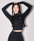 W SYMBOL B MESH HALF ZIP-UP LONG SLEEVE [BLACK]