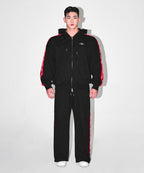 CHROME B RED LINE SEMI WIDE PANTS [BLACK]