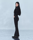 VELVET DENIM SLIM BOOTS CUT PANTS