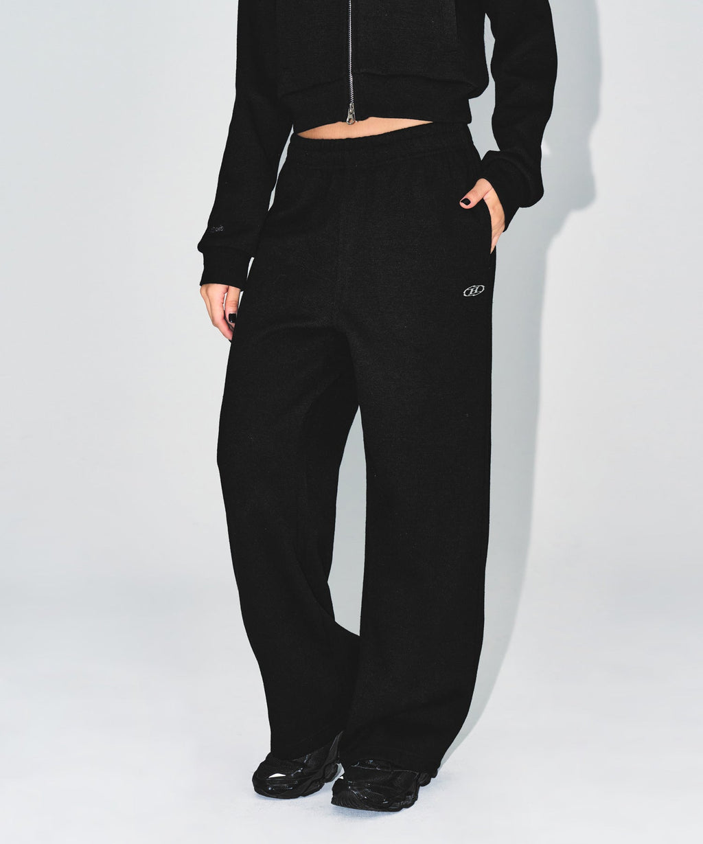 W KNIT LIKE SEMI WIDE PANTS [BLACK]