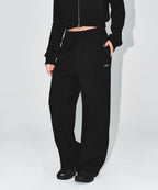 W KNIT LIKE SEMI WIDE PANTS [BLACK]