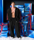 CHROME B RED LINE SEMI WIDE PANTS [BLACK]