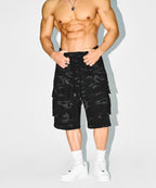 WINNER CAMO CARGO BERMUDA PANTS [BLACK CAMO]