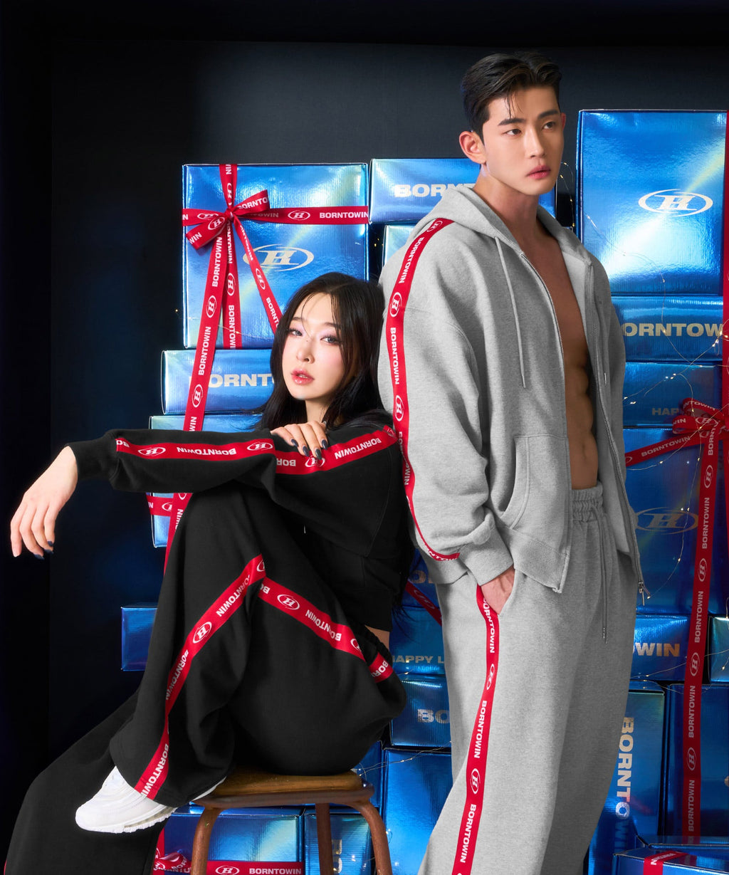 CHROME B RED LINE SEMI WIDE PANTS [BLACK]