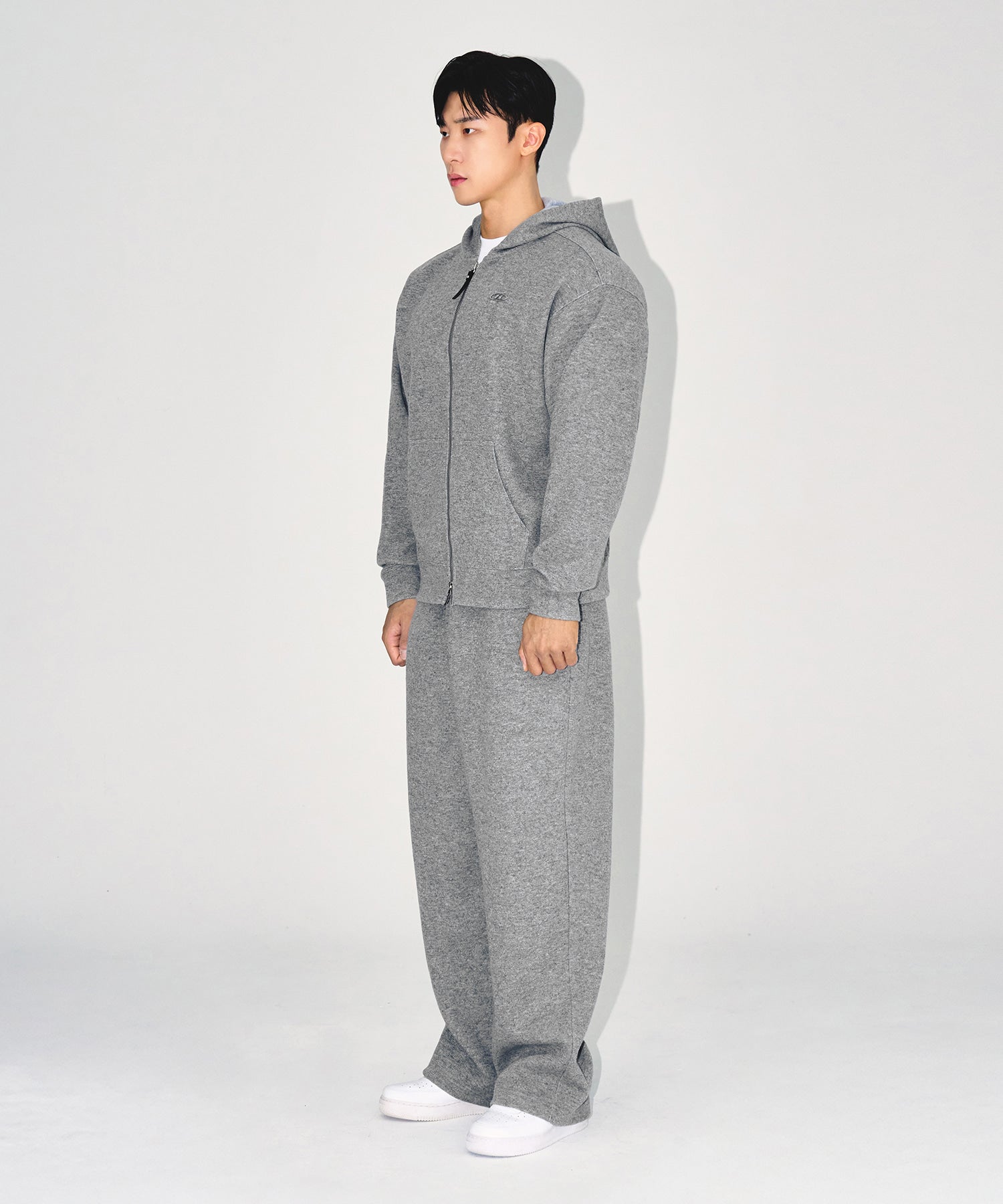 KNIT LIKE HOODIE ZIP UP [MELANGE GREY] Secondary image