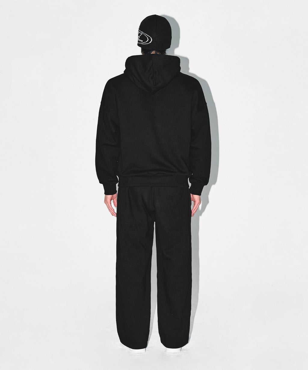 CHROME B FLEECE SEMI WIDE PANTS [BLACK]