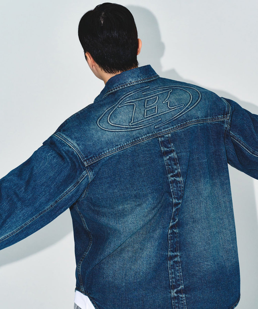 WASHED DENIM OVER FIT SHIRTS [MID DENIM]