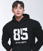 85 APPLIQUE MUSCLE FIT HOODIE [BLACK]