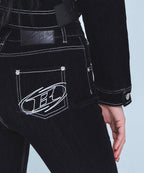 VELVET DENIM SLIM BOOTS CUT PANTS