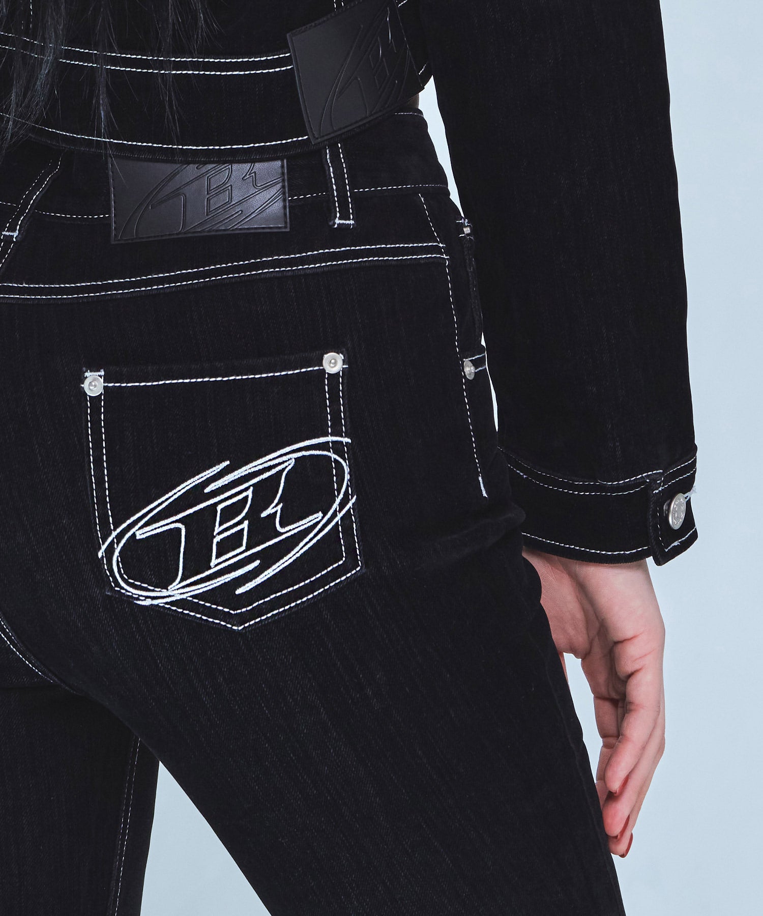 VELVET DENIM SLIM BOOTS CUT PANTS