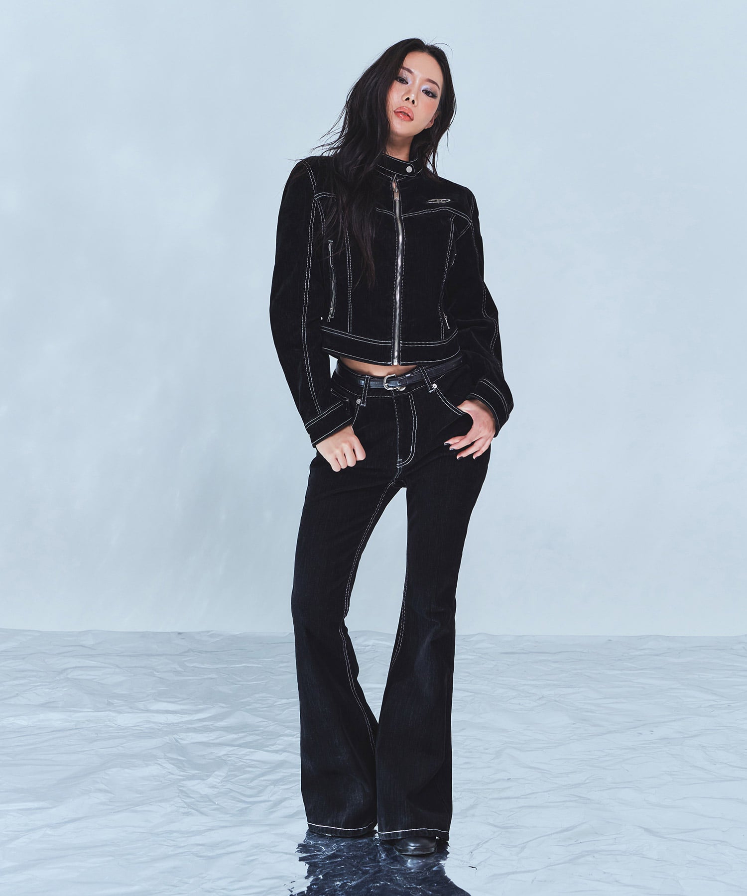 VELVET DENIM CROP JACKET