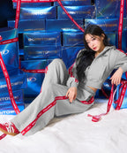 W CHROME B RED LINE CROP HOODIE ZIP UP [MELANGE GRAY]