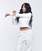 W B PENDANT COTTON CROP HOODIE [WHITE]