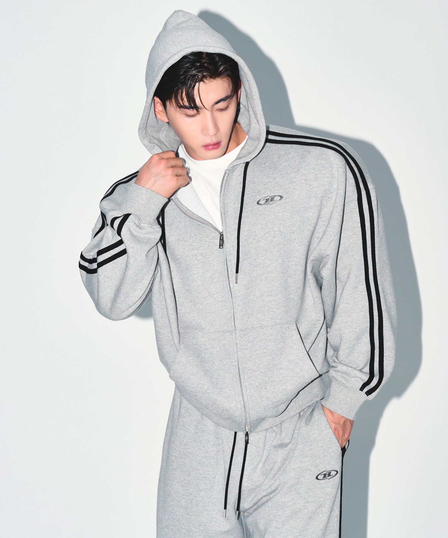 CHROME B TRACK LINE HOODIE [MELANGE GREY]