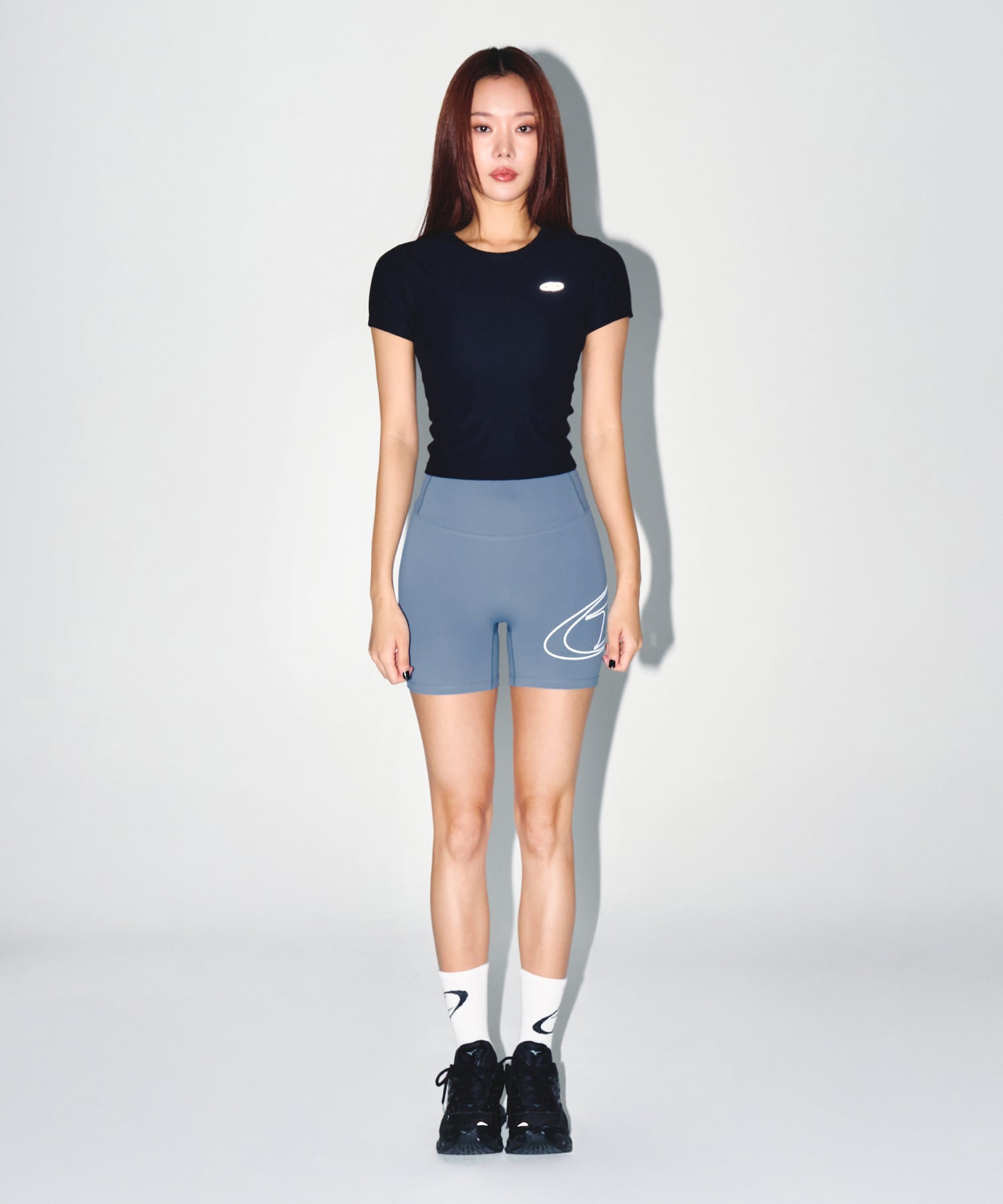 W FITNESS RIBBED T-SHIRTS [BLACK]