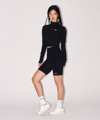 W SYMBOL B MESH HALF ZIP-UP LONG SLEEVE [BLACK]