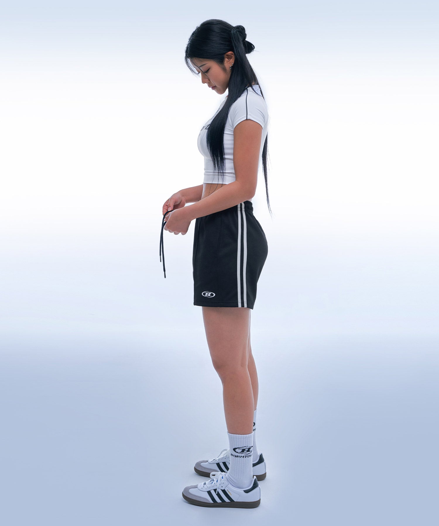 TRACK LINE PIN TUCK JERSEY SHORTS