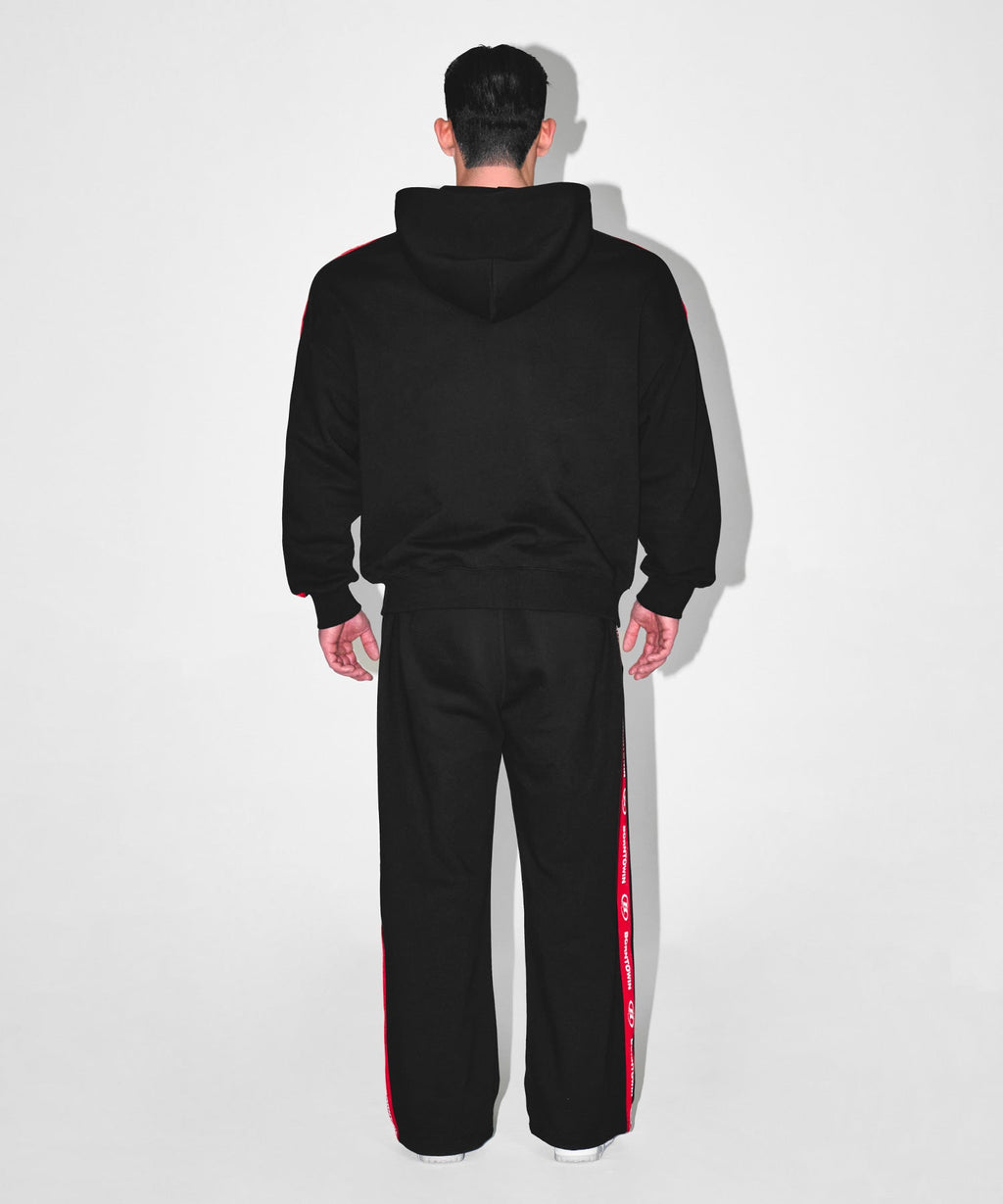 CHROME B RED LINE HOODIE ZIP-UP [BLACK]