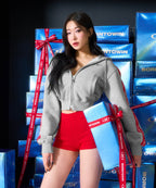 W CHROME B RED LINE CROP HOODIE ZIP UP [MELANGE GRAY]