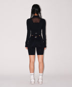 W SYMBOL B MESH HALF ZIP-UP LONG SLEEVE [BLACK]