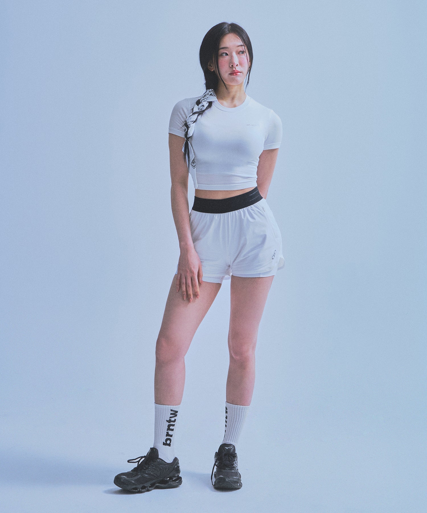 W SILVER BRN SEMI CROP T-SHIRTS [WHITE] Main image