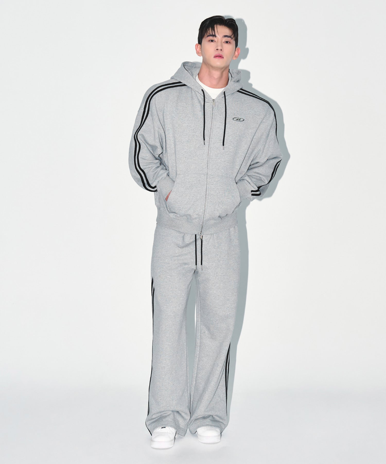 CHROME B TRACK LINE HOODIE [MELANGE GREY]