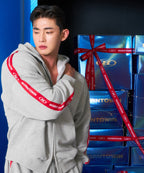 CHROME B RED LINE HOODIE ZIP-UP [MELANGE GRAY]