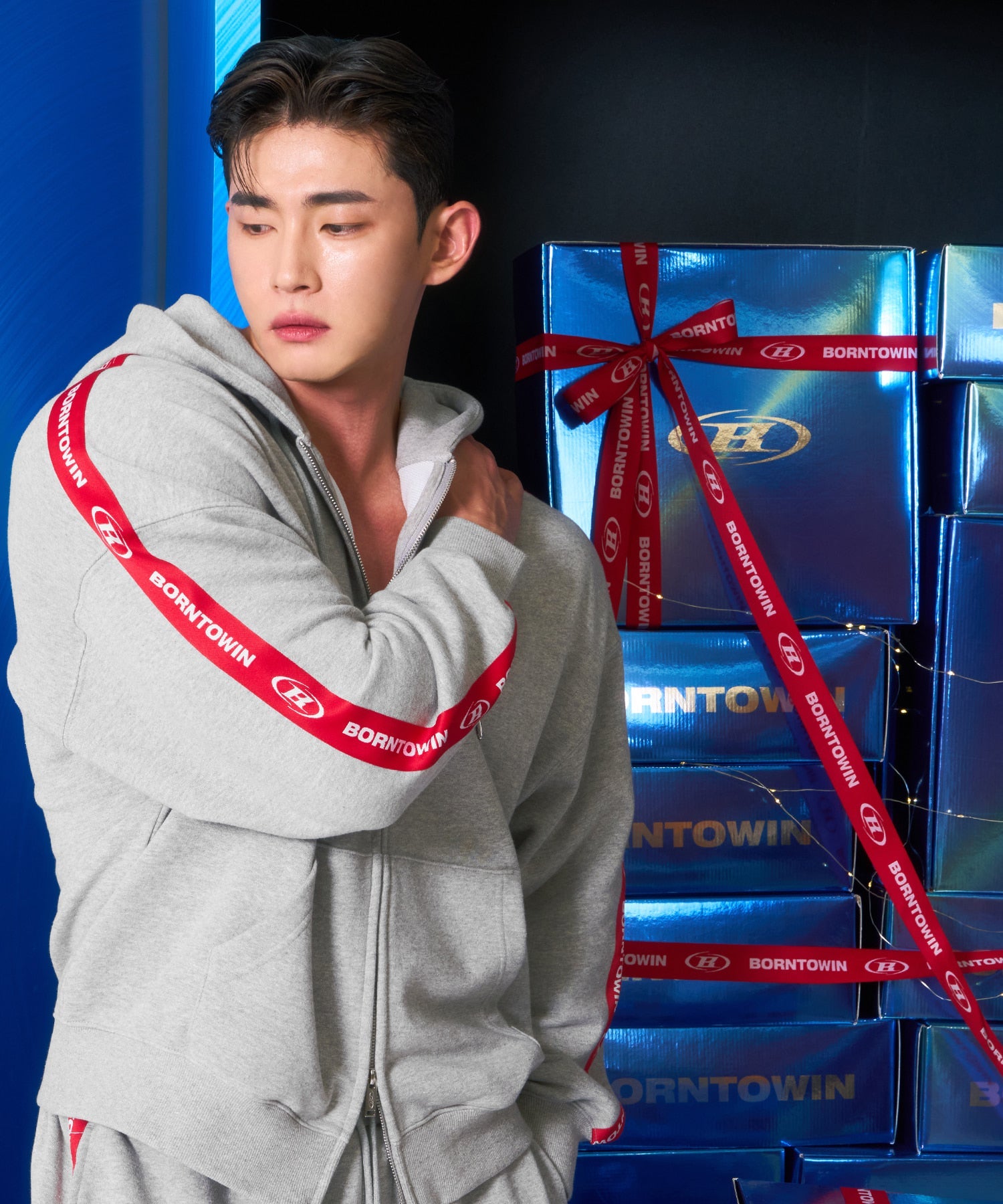 CHROME B RED LINE HOODIE ZIP-UP [MELANGE GRAY]