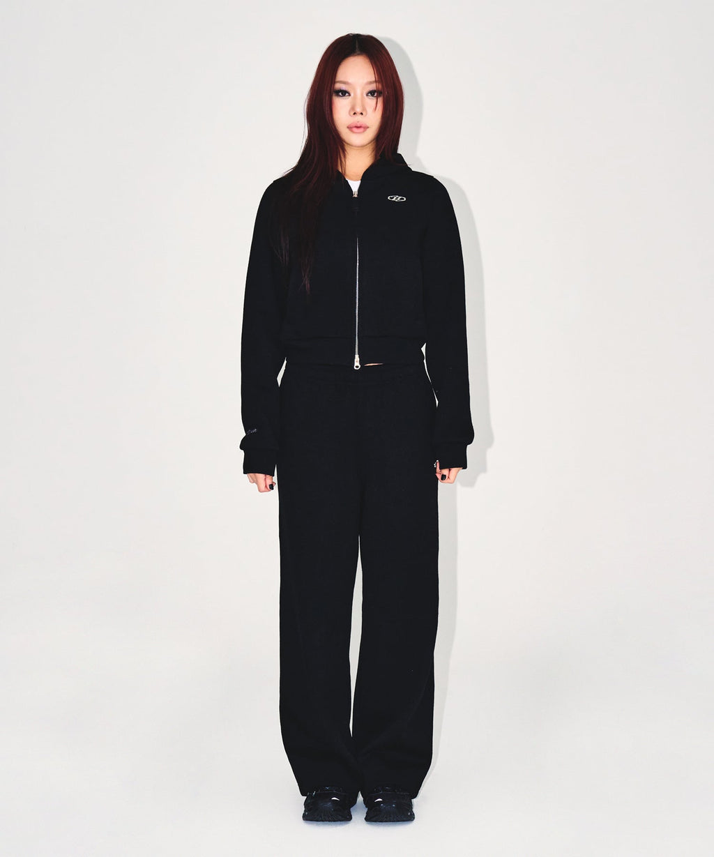 W KNIT LIKE SEMI WIDE PANTS [BLACK]